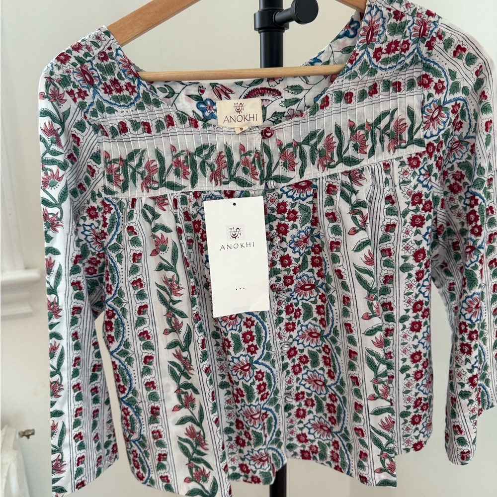 Anokhi Floral Patterned Blouse - Red and Green NWT